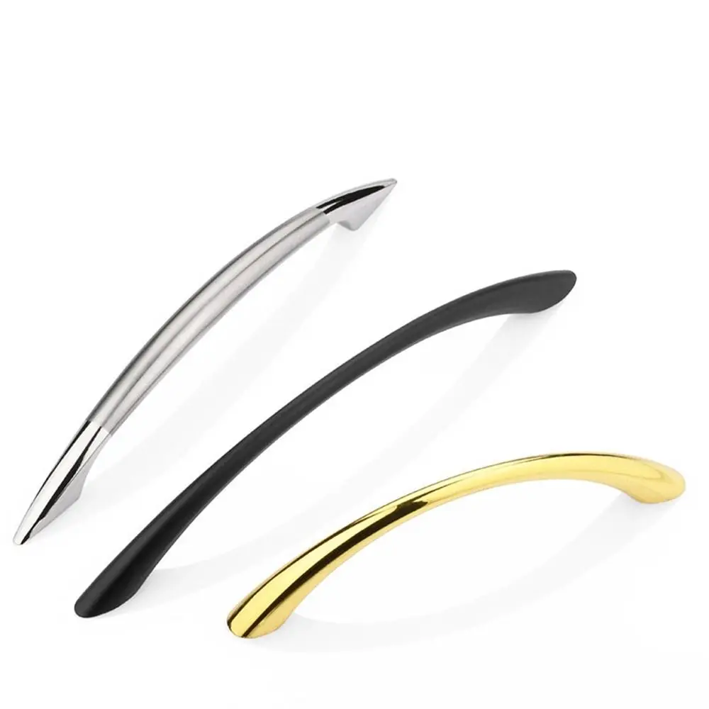 Zinc Alloy Curved Solid Cupboard Shoe Cabinet Handle Furniture Hardware Wine Cabinet Handle Black Wardrobe Door Handle