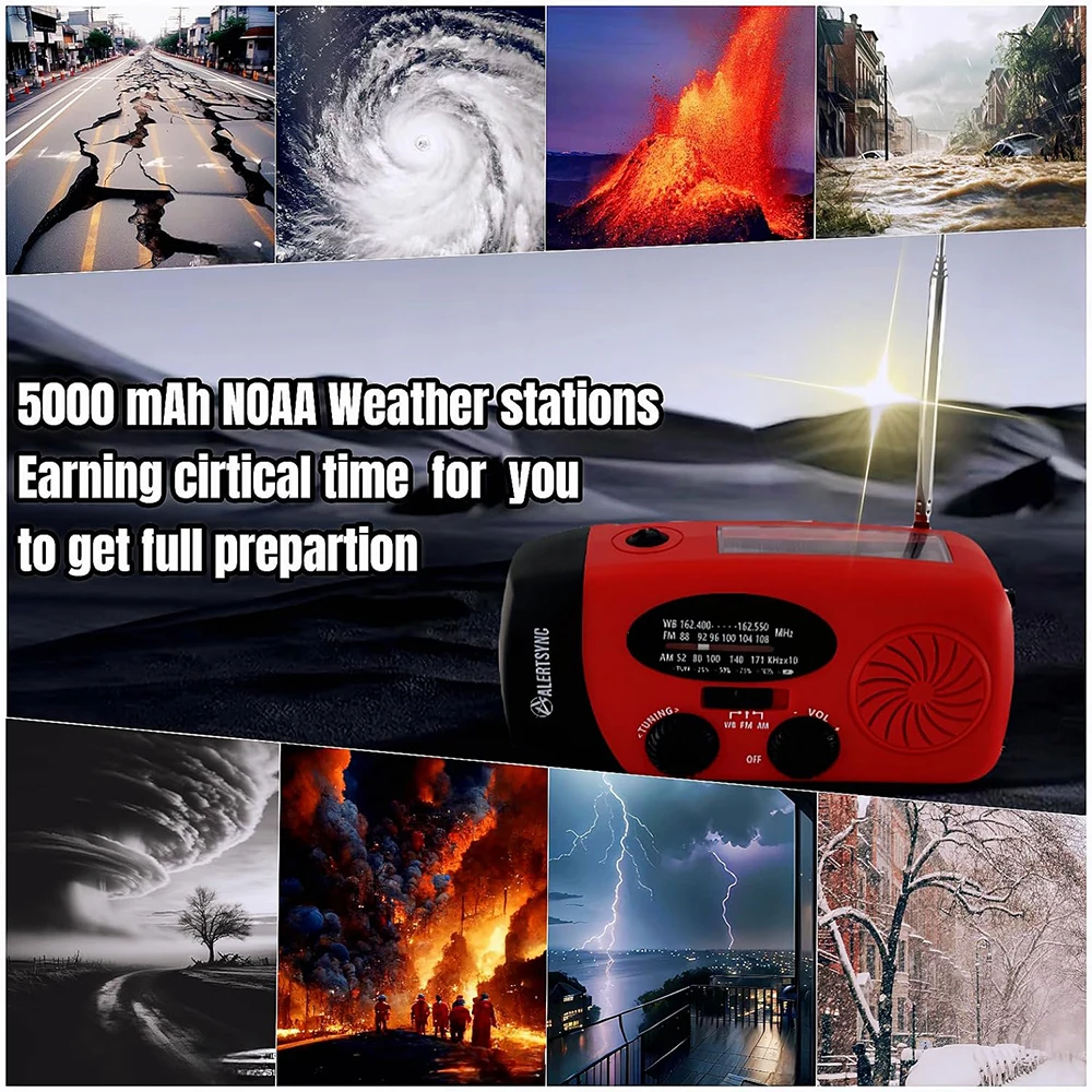 2000 mAh Emergency Flashlight with FM/AM Radio Function Solar Flashlight for Cell Phone Charging Emergency Light Portable Lights