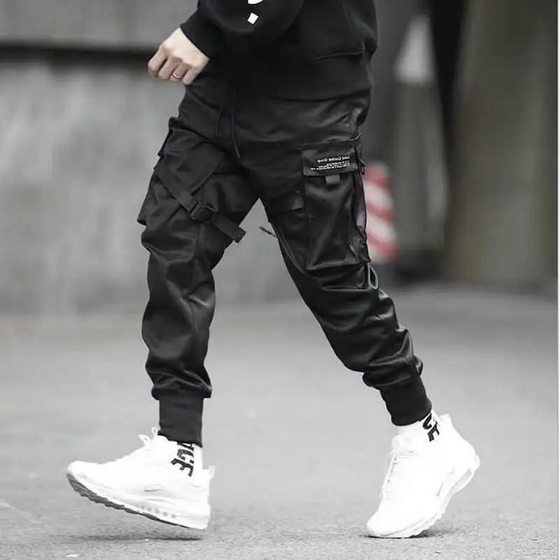 Streetwear Spring Casual Men\'s Pants Cotton Harem Ribbons Joggers Men Patchwork Fashion Ankle Length Jogger Pants For Boys