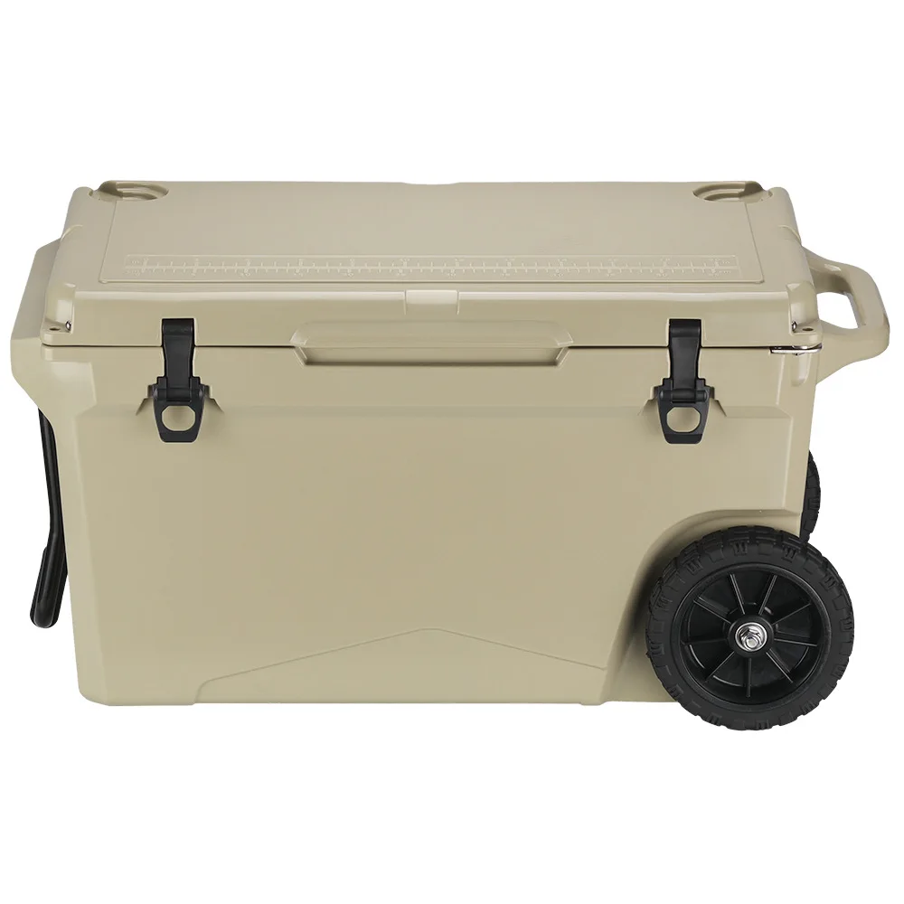 

60QT LLDPE Robust Rotomolded Cooler Boxes for Camping Fishing BBQ Thermal Ice Cooler Box with Wheels Leak Hole Bottle Opener