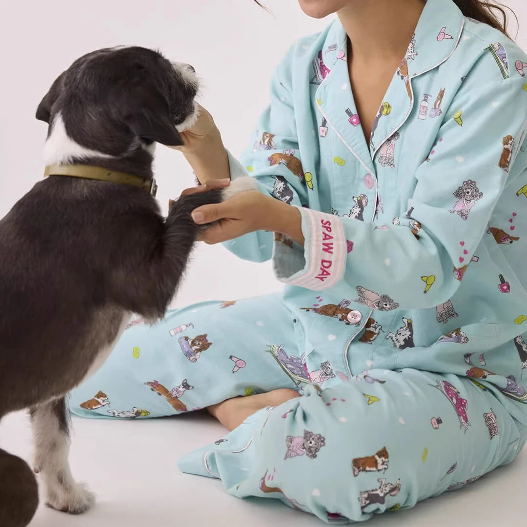 

2026 Spring New Female Cotton Pajamas Set Loungewear 2PCS Cartoon Long Sleeve Trouser Suits Nightwear Loose Pijamas Suit PJS