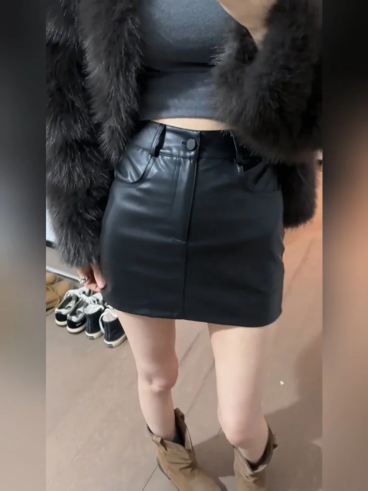 

Юбка женская из искусственной кожи с высокой талией, А-силуэт, облегающая, короткая, в стиле ретро, черная, повседневная, приятная к телу, дышащая