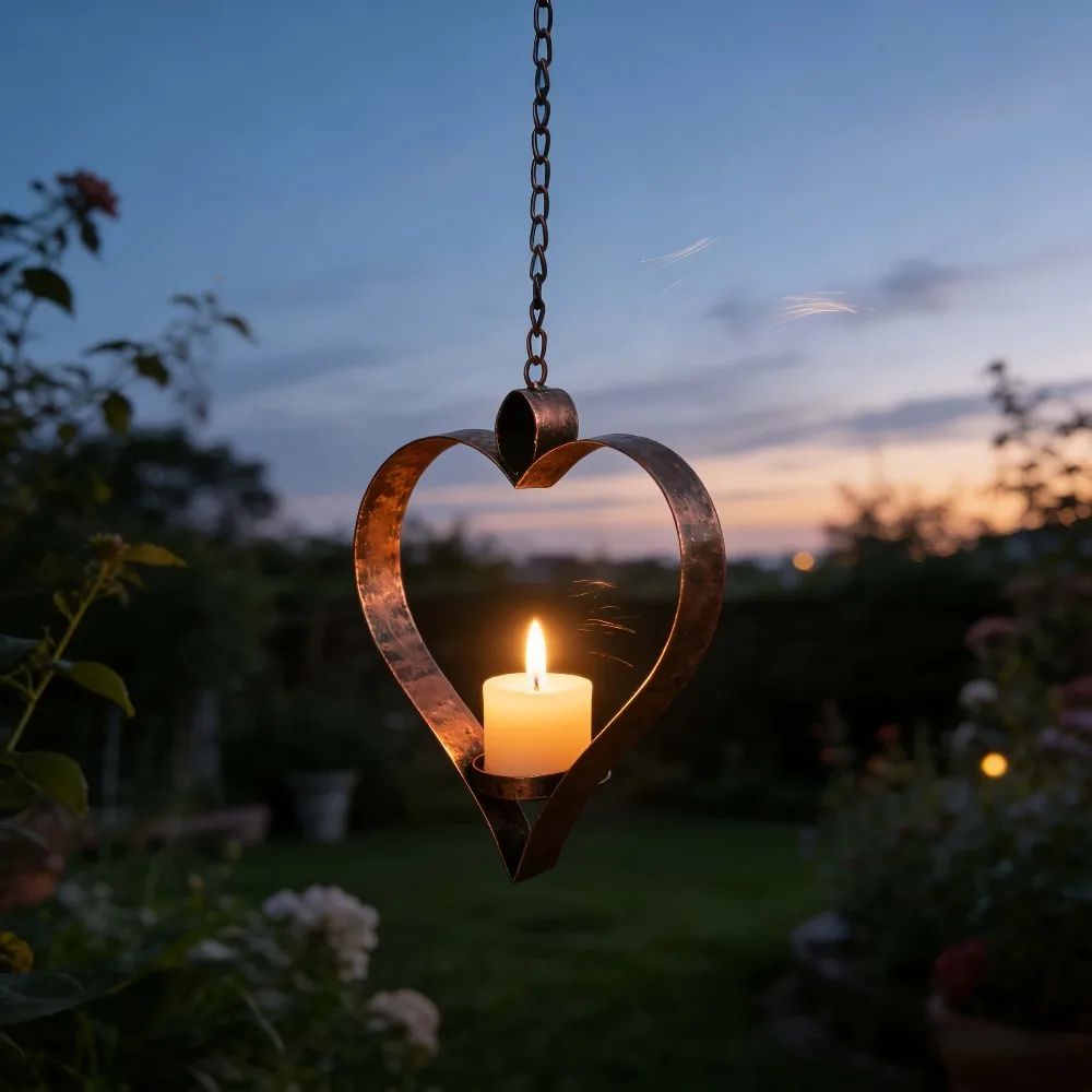 The Antique Copper Hollow Heart-shaped Candlestick Comes with A Hanging Chain That Can Be Easily Hung Indoors and Outdoors