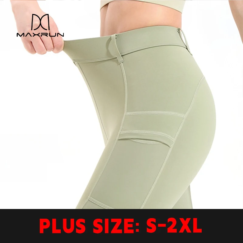 MaxRunPro Plus Size Women\'s Yoga Pants Lycra High Waisted Tight Fit with Pockets Lifts Hip High Elastic Cycling Gym Leggings