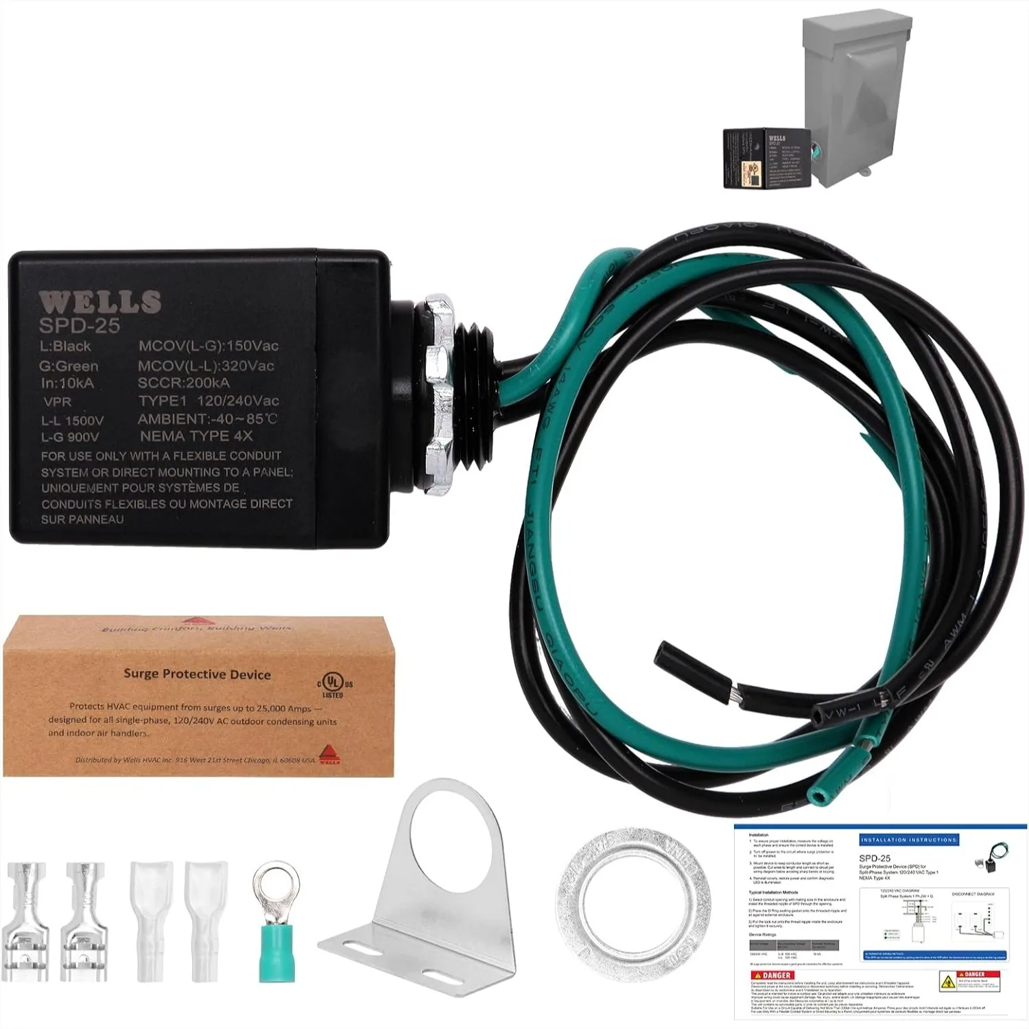 Universal Surge Protector for HVAC & Heat Pump - 25kA Type 1 SPD, 200kA SCCR, NEMA 4X Outdoor Enclosure, TFMV Technology, Easy
