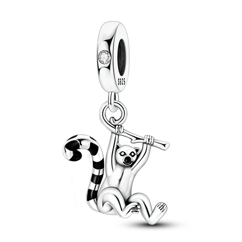 Ring-Tailed-Lemur-Anhänger Perle 925 Sterling Silber CZ Zirkon Hängeanhänger Passend für Original-Armband DIY Schmuck Geschenk – Detail 4