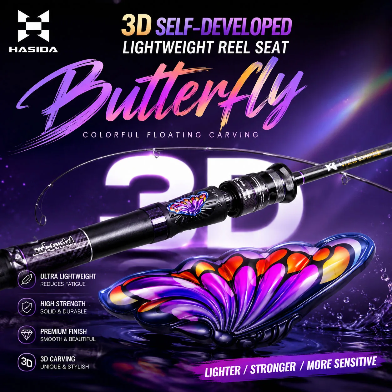 HASIDA Butterfly 2-4-teilige Fuji SIC Guides Fiberglas/Hohl-/Vollspitzen-Optionen UL Tragbare 3D Gebogene Griff BFS Angelrute