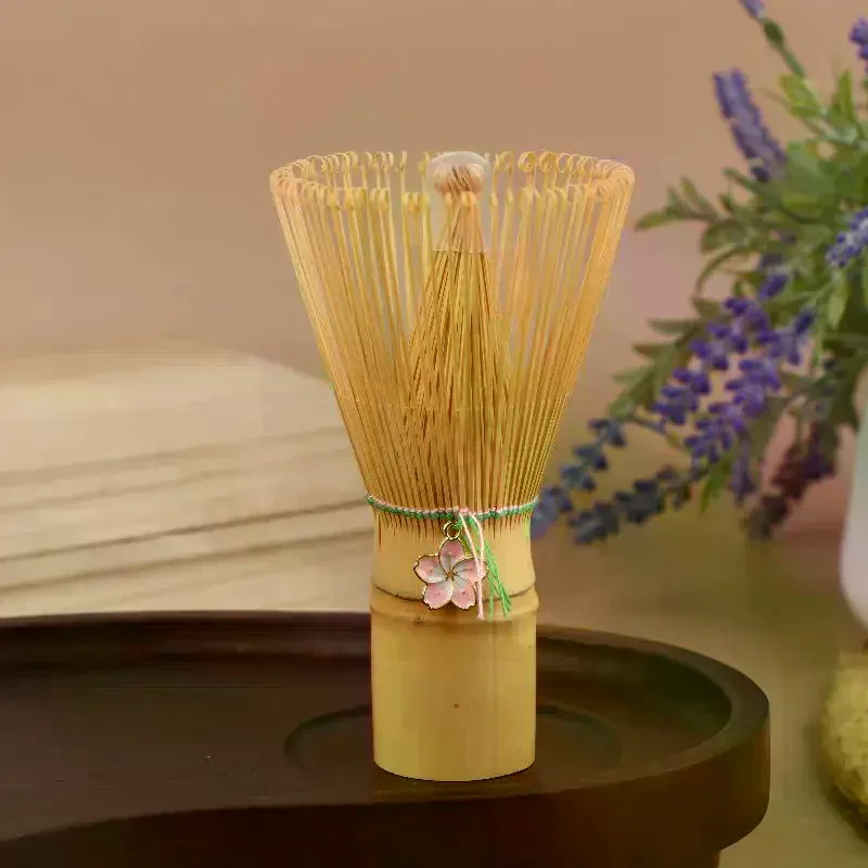 Japanese Ceremony Bamboo Chasen Matcha Green Tea Powder Whisk Tea Brush Kitchen Accessories Tea Tool With Cherry Blossom Pendant