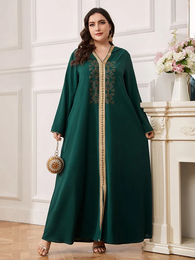 

Plus Size Kaftan Women Muslim Hooded Dress Dubai Turkey Abaya Saudi Arabic Robe Eid Ramadan Islam Jalabiya African Morocco Gown