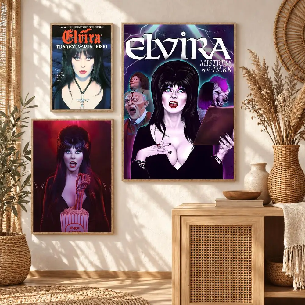 Retro Horror Movie E-Elvira Mistress Dark Poster Premium Modern Waterproof Wall Art Pictures for Bedroom Living Room Bar Decor