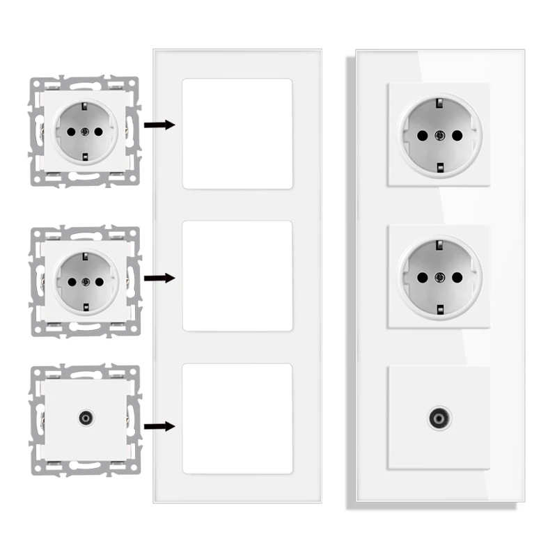 jhjch wall-mounted module diy European standard white glass panel power socket switch button function free combination