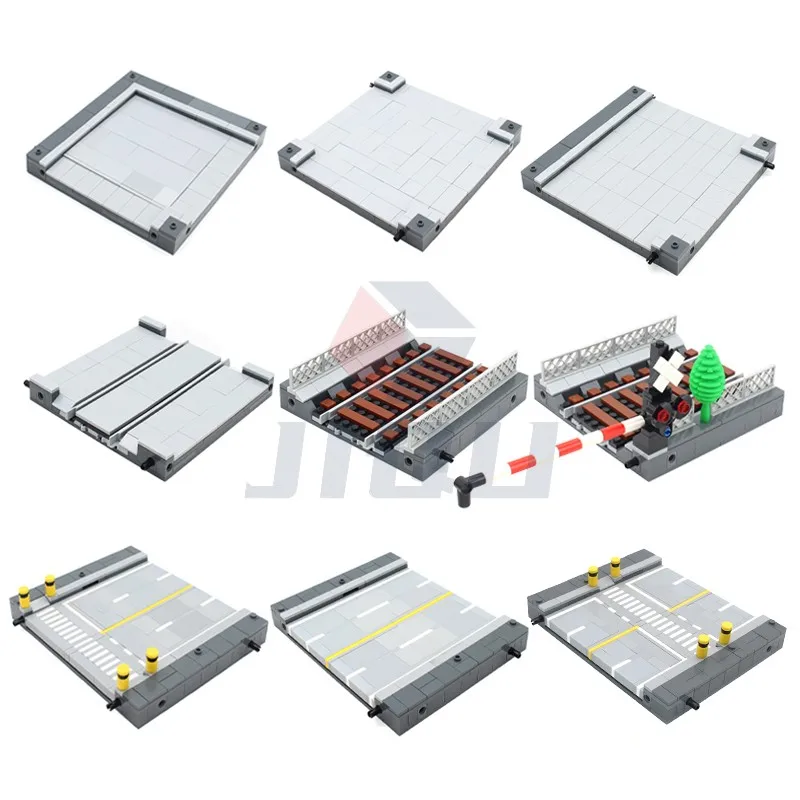 

MOC Городская транспортная система Блоки Городской дорожной сети Сигнальные огни и железнодорожные строительные кирпичи Креативный дизайн Игрушки