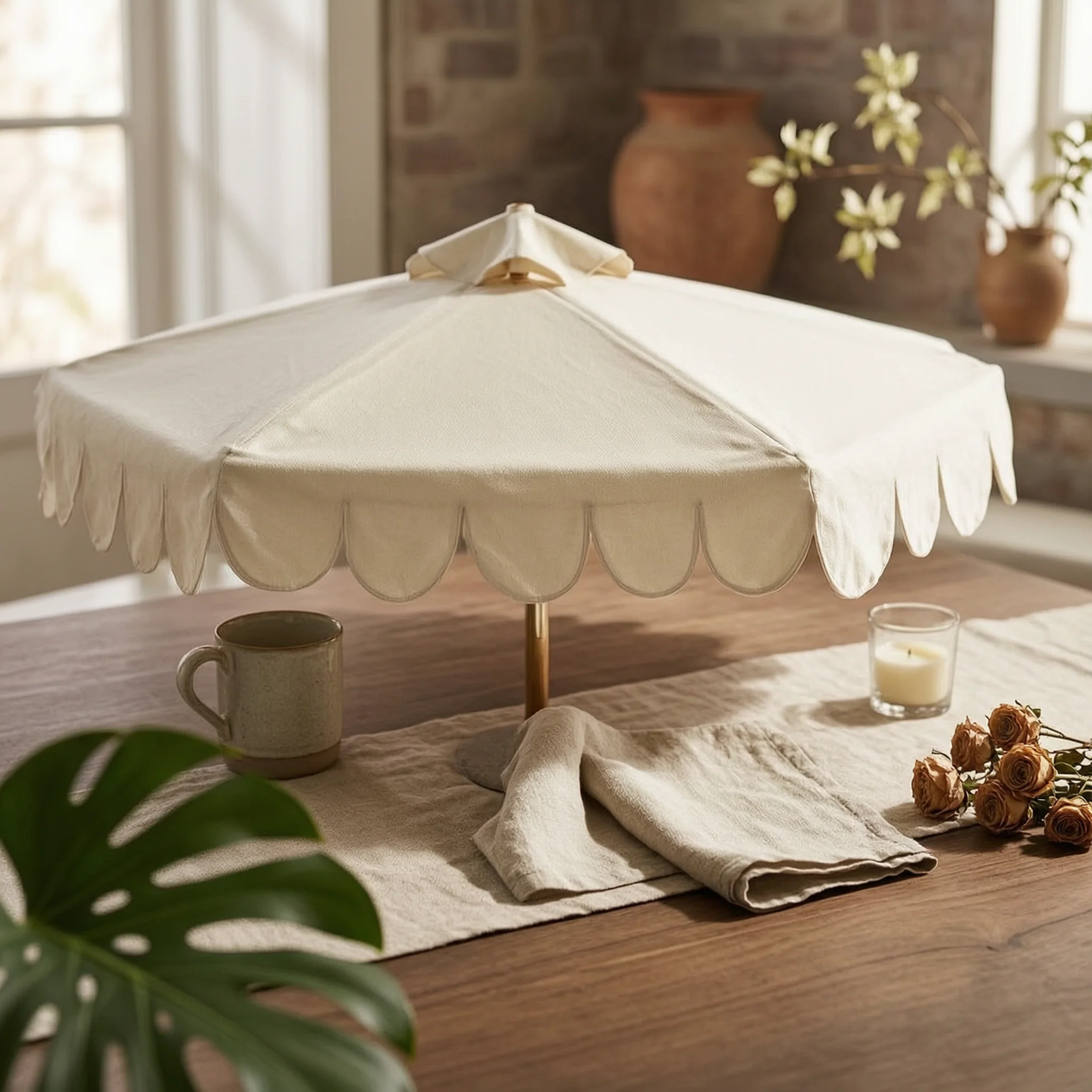 Round Patio Umbrella Marble Base Outdoor Shade