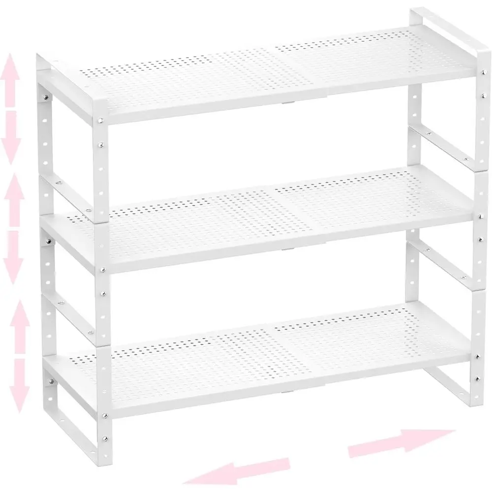 

Space-Saving Metal Shoe Rack for Entryways, Closets, and Bathrooms - Sturdy, Durable, High Weight Capacity (Set of 3, White, Lar
