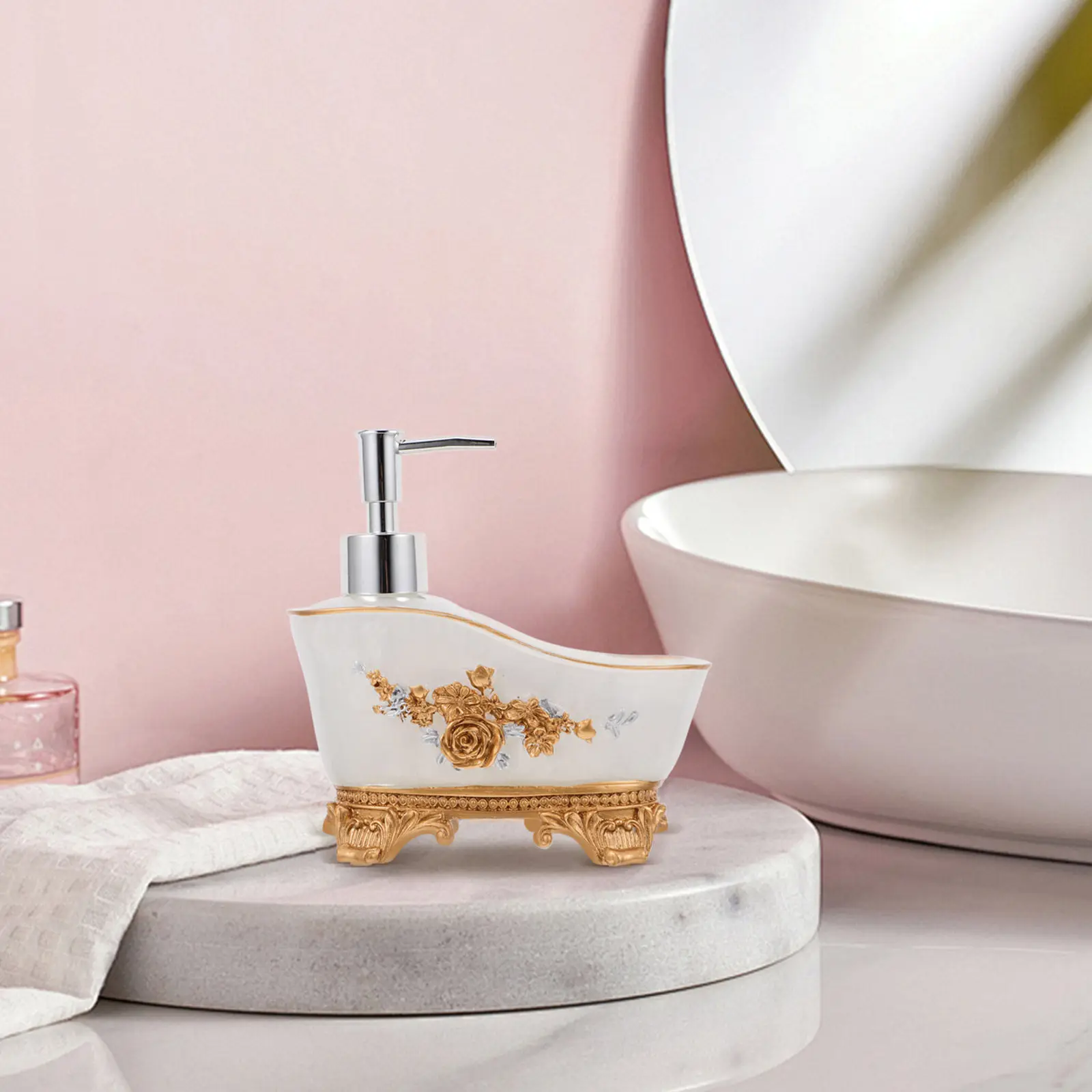 

Refillable Bathtub Shaped Lotion Bottle European Style Pump Dispenser for Shampoo Conditioner Body Wash Bathroom Accessories
