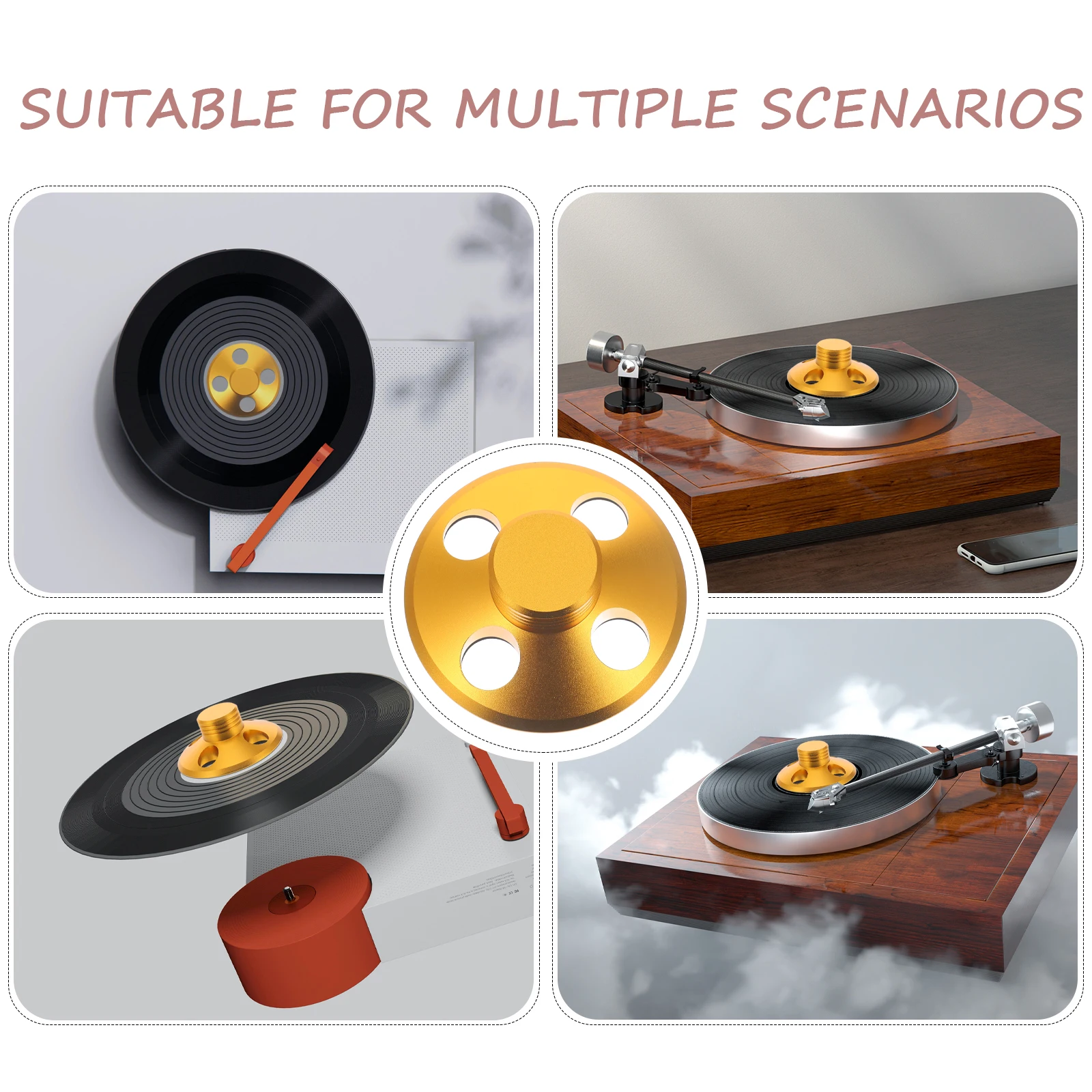 

Weight Stabilizer for Vinyl Turntable Pressure Pad Clamp Aluminum Alloy Strong Construction Minimized Vibrations