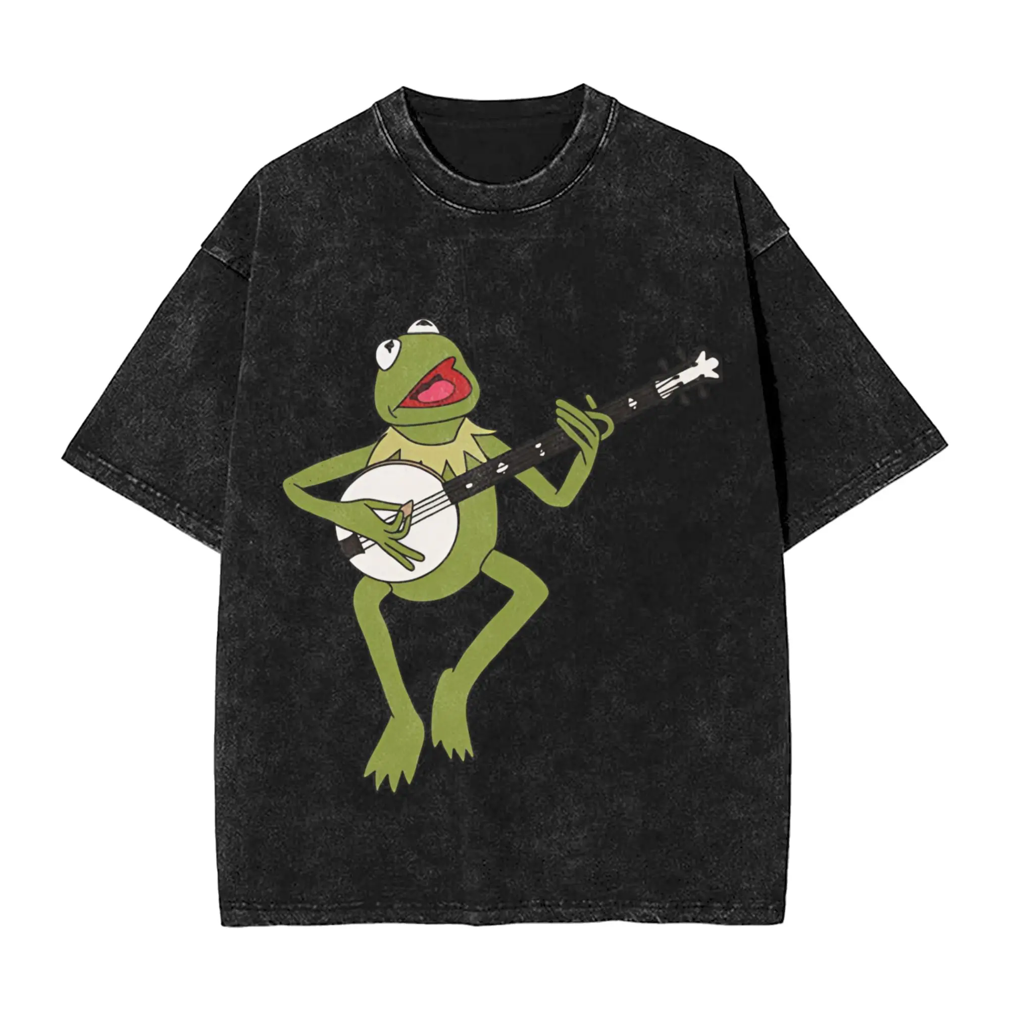 Kermits the Frog Washed T Shirts Streetwear Hip Hop Vintage T-Shirts  Tees for Men Women Cotton Oversize