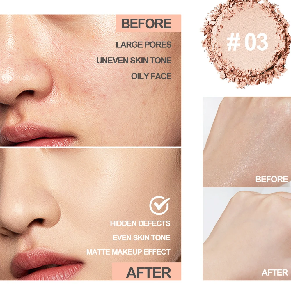 8-farbiges 2-in-1-Puder zur gepressten Einstellung |   Ölkontrollierende, vollflächige Verbergen |   Mattes, glattes, langlebiges Gesichts-Make-up