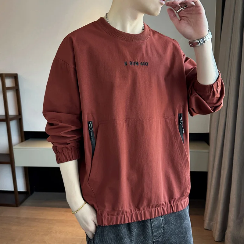 Men's Spring Autumn New O-neck Long Sleeved T-shirt Loose Men's Bottom Top Casual Streetwear Hoodies Men's Clothing Sweatshirts