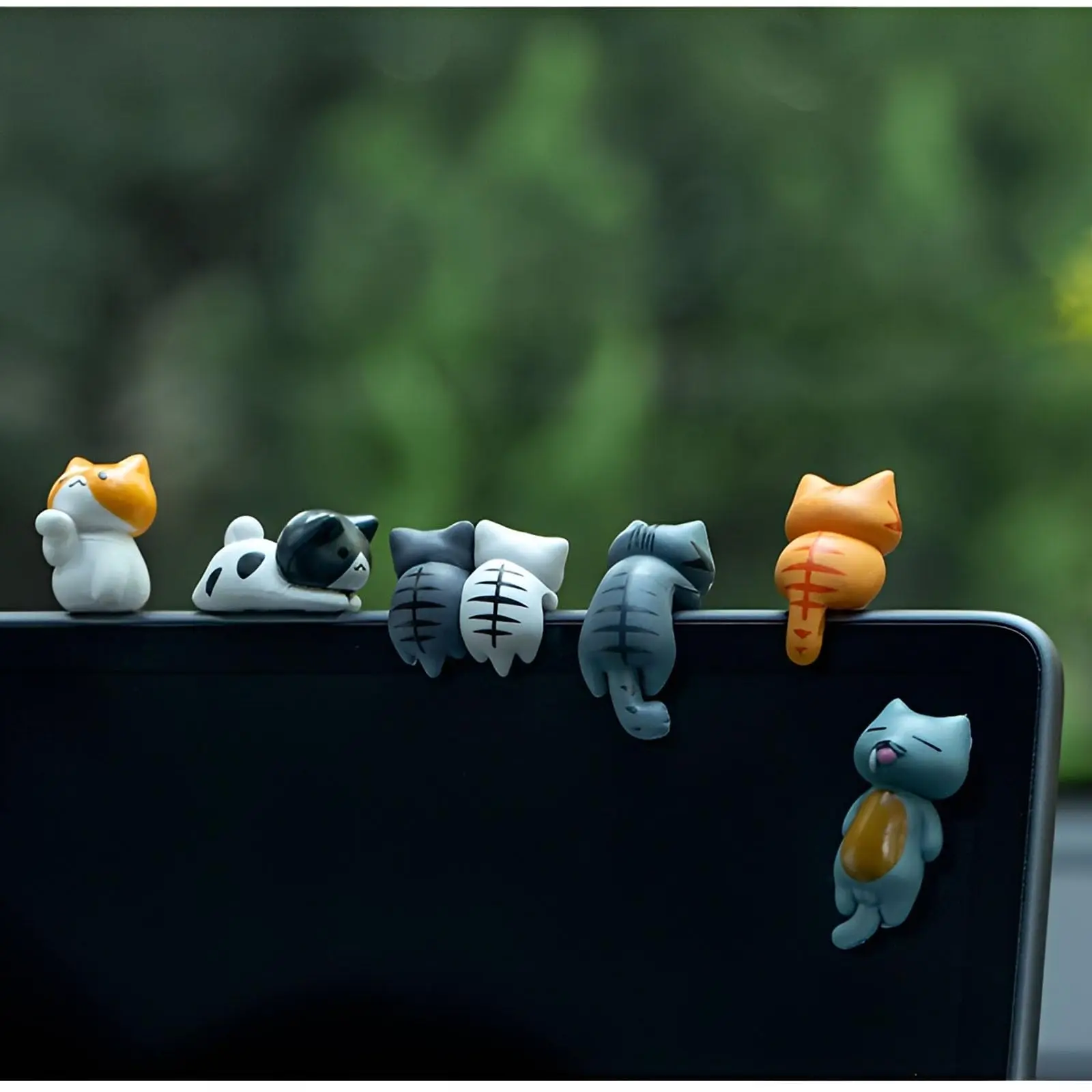 6 PCS Cute Mini Cat Car Rearview Mirror Ornaments, Dashboard Car Interior Cute Cat Kawaii Home Office Decors Gifts for Women Men