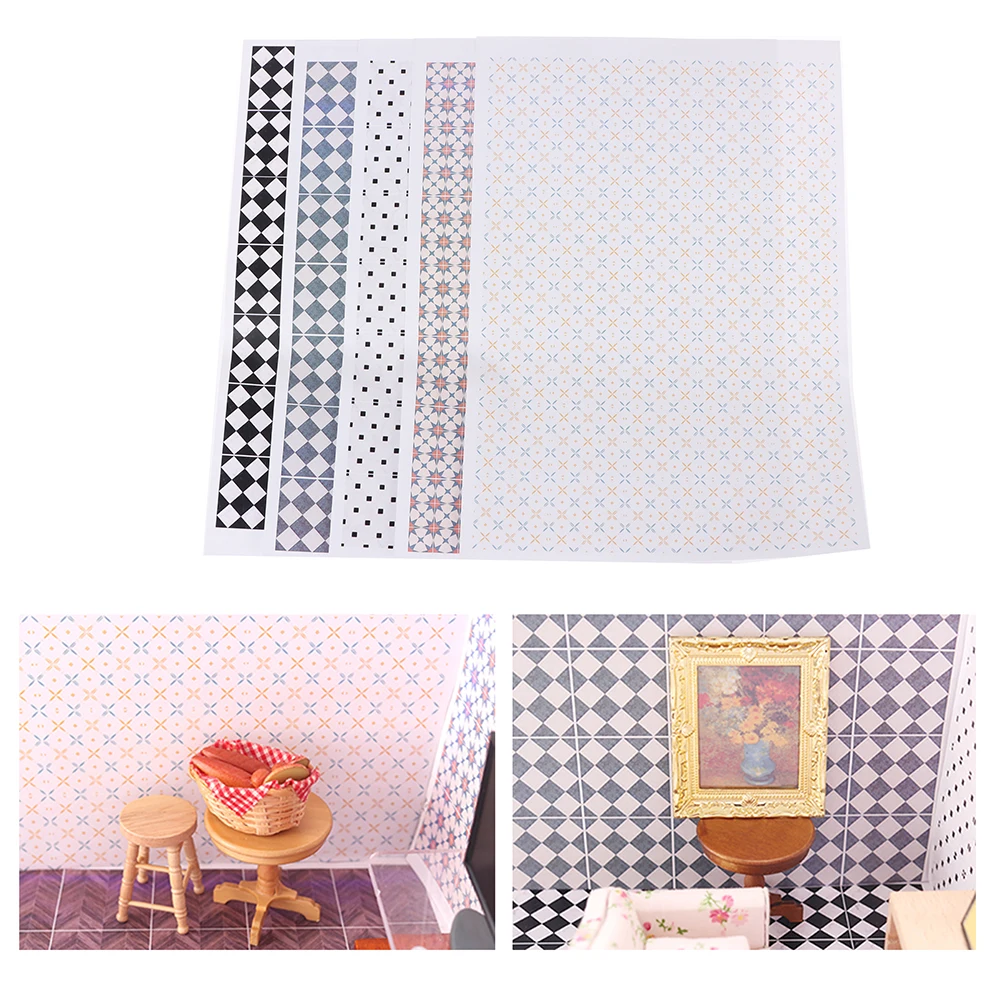 

1Pcs 1:12 Dollhouse Miniature Floor Sticker Wall Decal Kitchen Dining Bathroom Living Room Wallpaper Decoration Accessories