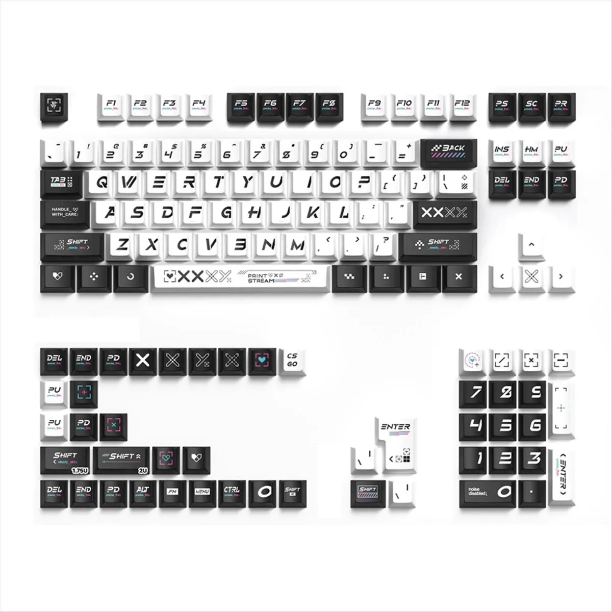 A85P 135-Key Keycaps Set PBT Dye Sublimation Black and White Keycaps for Mechanical Keyboards Replacement Keycap