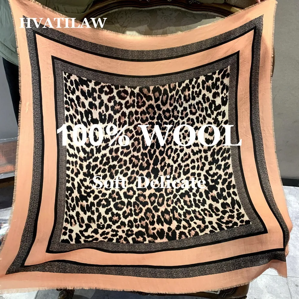 100% Wool Scarf Women Winter Warm Thick Soft Cozy Shawl 100x100cm Wrap Pashmina Leopard Print Long Neckerchief Tartan Oversized