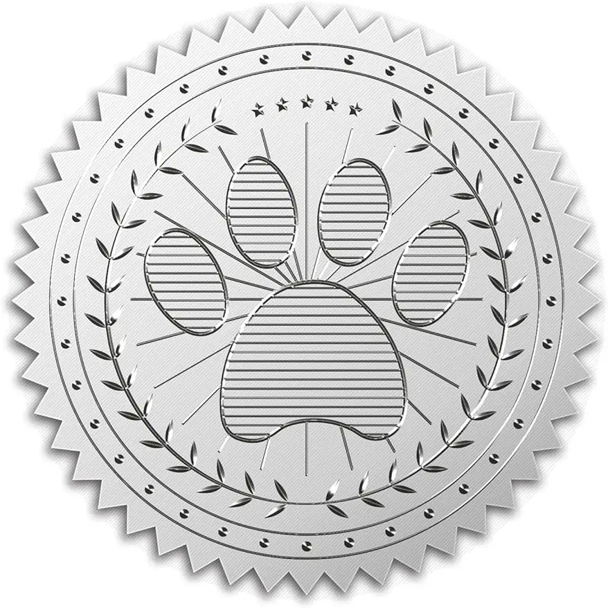 

50mm Gold Foil Sticker Dog Paw Print 100pcs Certificate Seals Silver Embossed Round Wreath Gold Certificate Seal Stickers