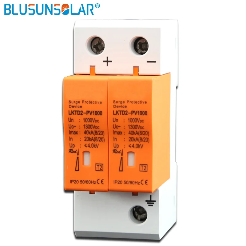 Ce Goedgekeurd 2P Dc 500V 1000V 20-40KA Spd Huis Surge Protector Beschermende Afleider Apparaat Din Rail Bliksem bescherming