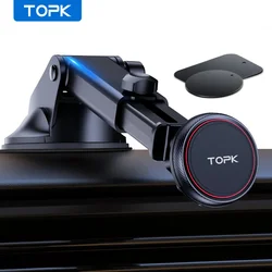 TOPK-soporte magnético para teléfono de coche, montaje para parabrisas y salpicadero, brazo largo ajustable para teléfonos móviles, [fuerte succión]