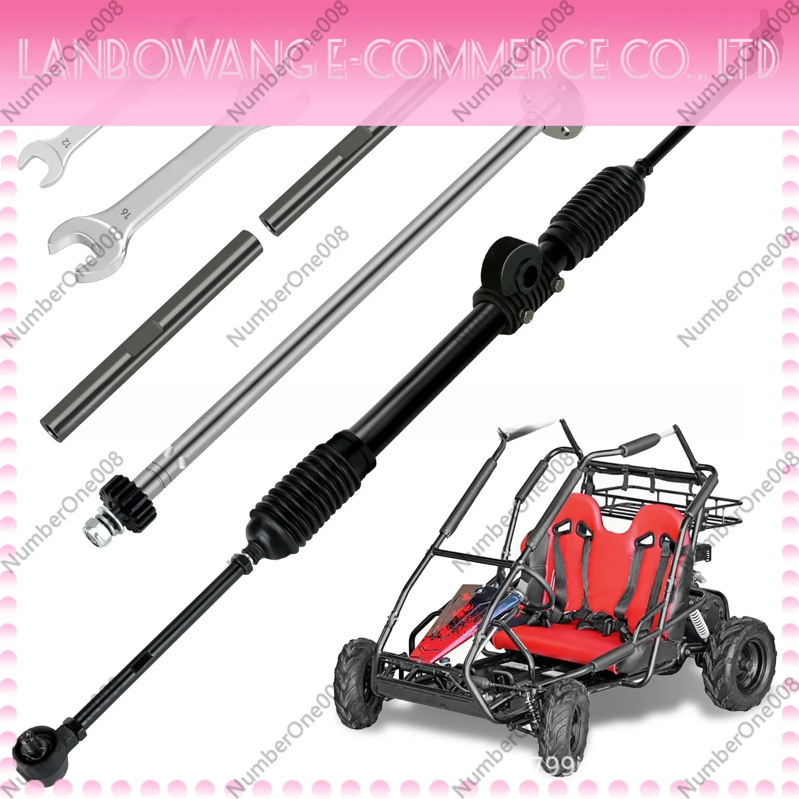 Steering Gear Assembly for Coleman KT196 Go Kart, Rack and Pinion Kit with Tie Rods Ball Joints Shaft