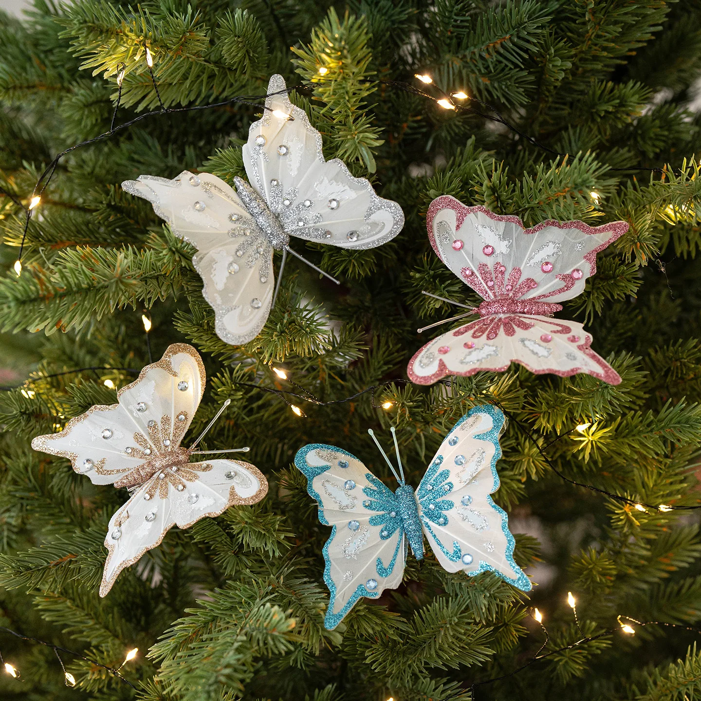 

12Pcs New Christmas Decor Butterflies Christmas Tree Hanging Decor Glitter Simulation Butterfly Scene Ambience Arrangement Decor