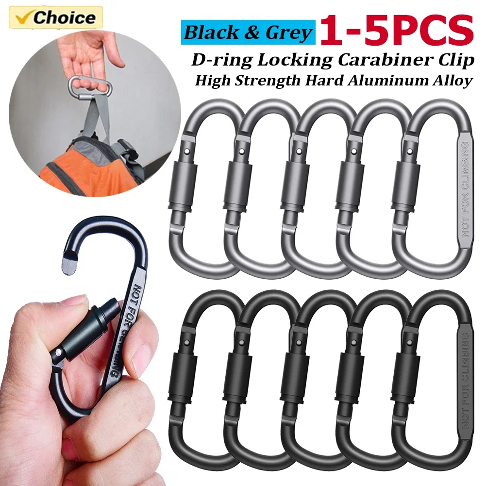 

1-5pcs Tactical Carabiner D-ring Locking Carabiner Clip Aluminum Alloy Camping Survival Buckle Multifunctional Tool Key Holder