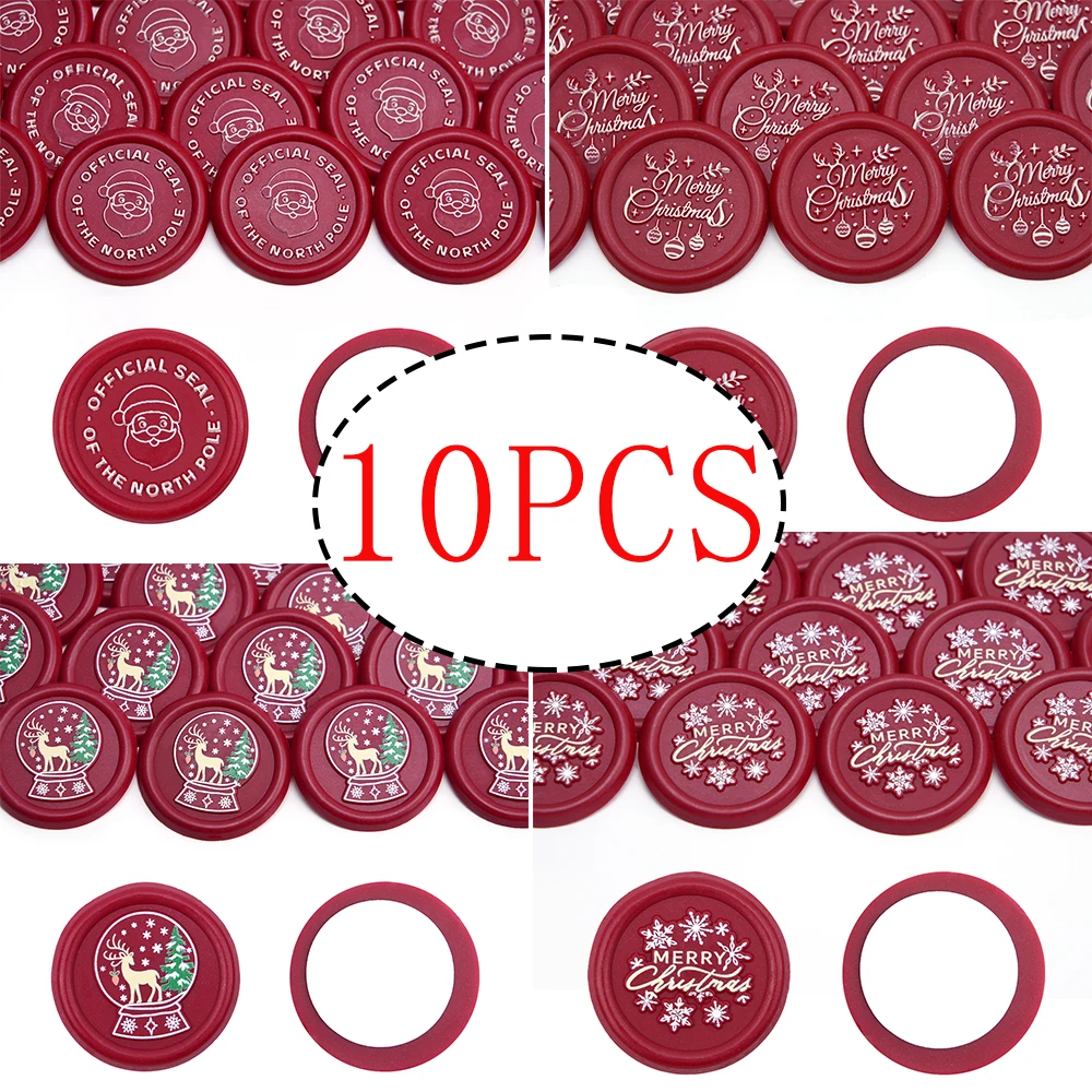 10Pcs Christmas Collection Wax Seal Stickers Santa Claus Reindeer Snowflake Self-Adhseive Stickers DIY Decor Envelope Invitation