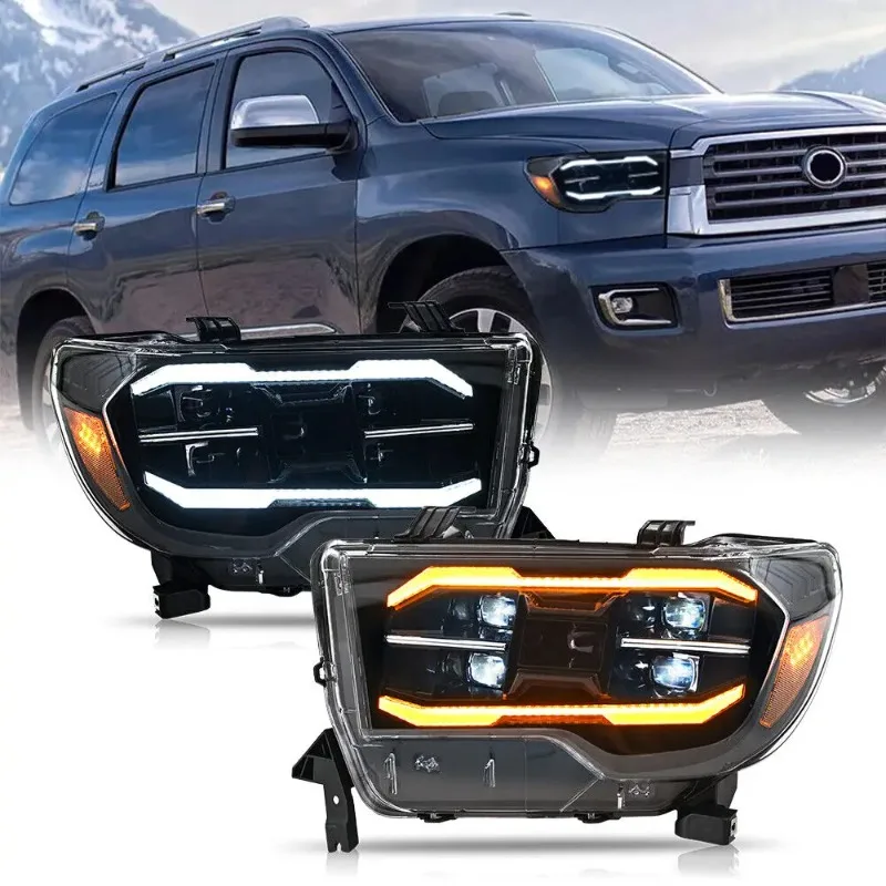 

For Toyota Tundra 2007-2013 LED Headlight Assembly Pair with Projector DRL Black Housing