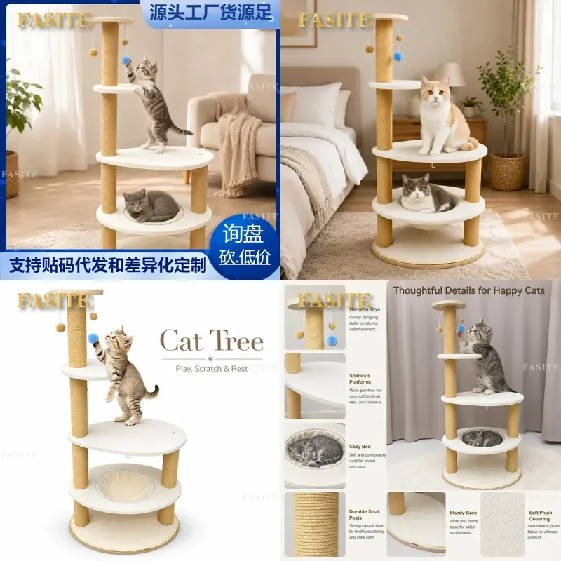 For Cat Climbing Frame Stable Anti-Tipping Scratching Post House Jumping Platform Easy Install Sleeping Nest Multi-Functional