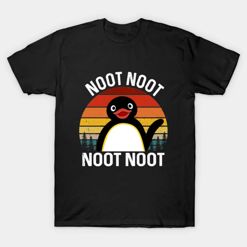 

0330 Noot Noot Pingu Meme Gift t shirt for men Funny cartoon Graphic Clothes 100% cotton printed Y2K clothing Large size tee