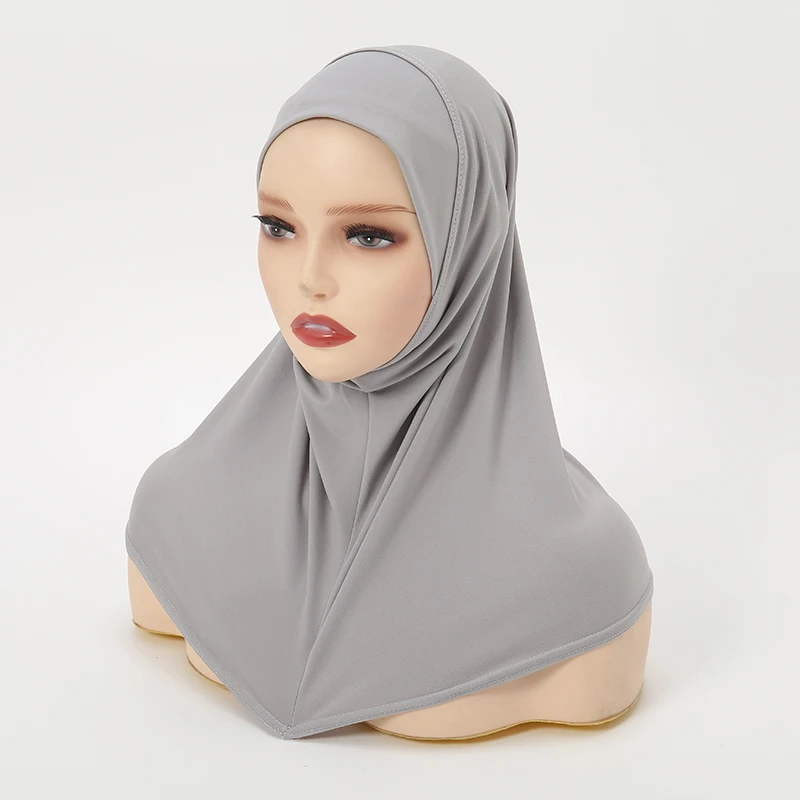 Wholesale Crystal Hemp Hijab Undercap With Chin Part Solid Color Inner Cap For Woman Ready To Wear Muslim Caps Bonnet 48*36cm