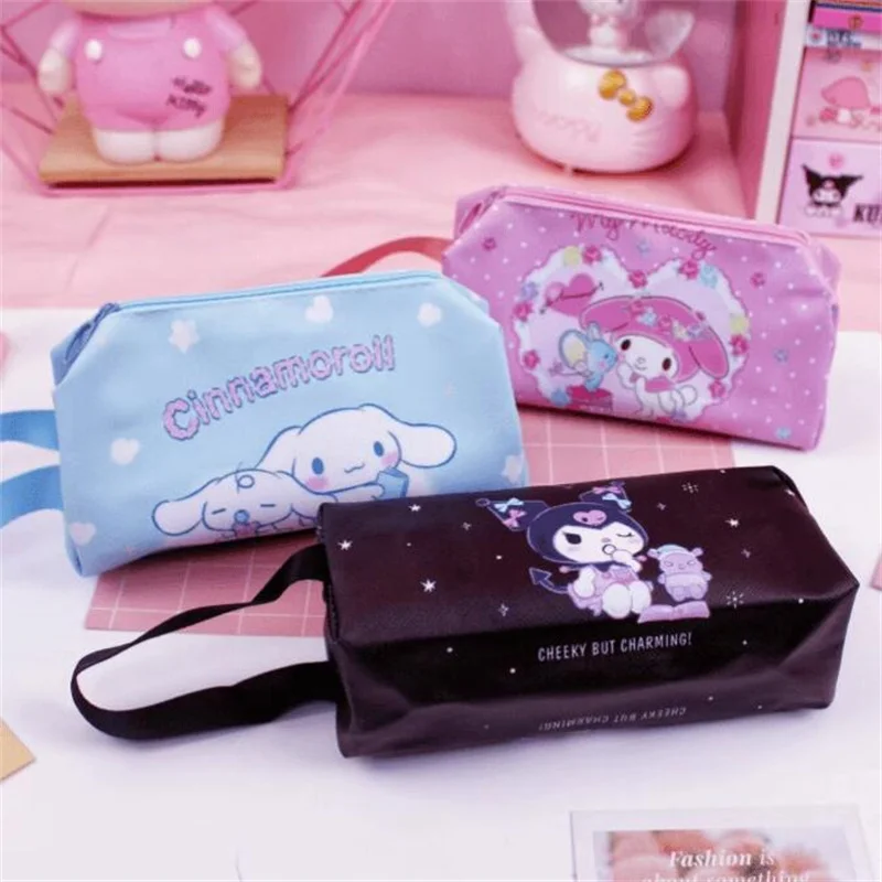 12pcs/lot Kawaii Cinnamoroll Pencil Case For Girls Sanrio Melody Kuromi Stationery PU Leather Pen Bag School Supplies Kids Gift