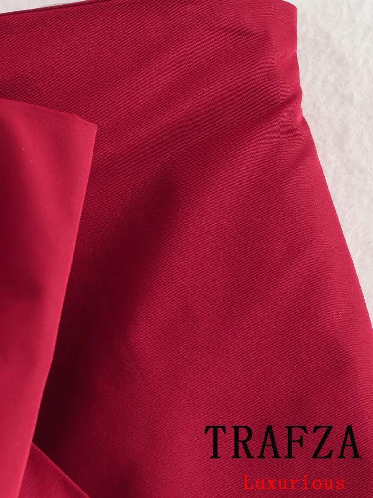 Trafza vintage casual chique saia feminina sólido arco zíper em linha reta tatting mini saia moda 2024 outono inverno saias de festa