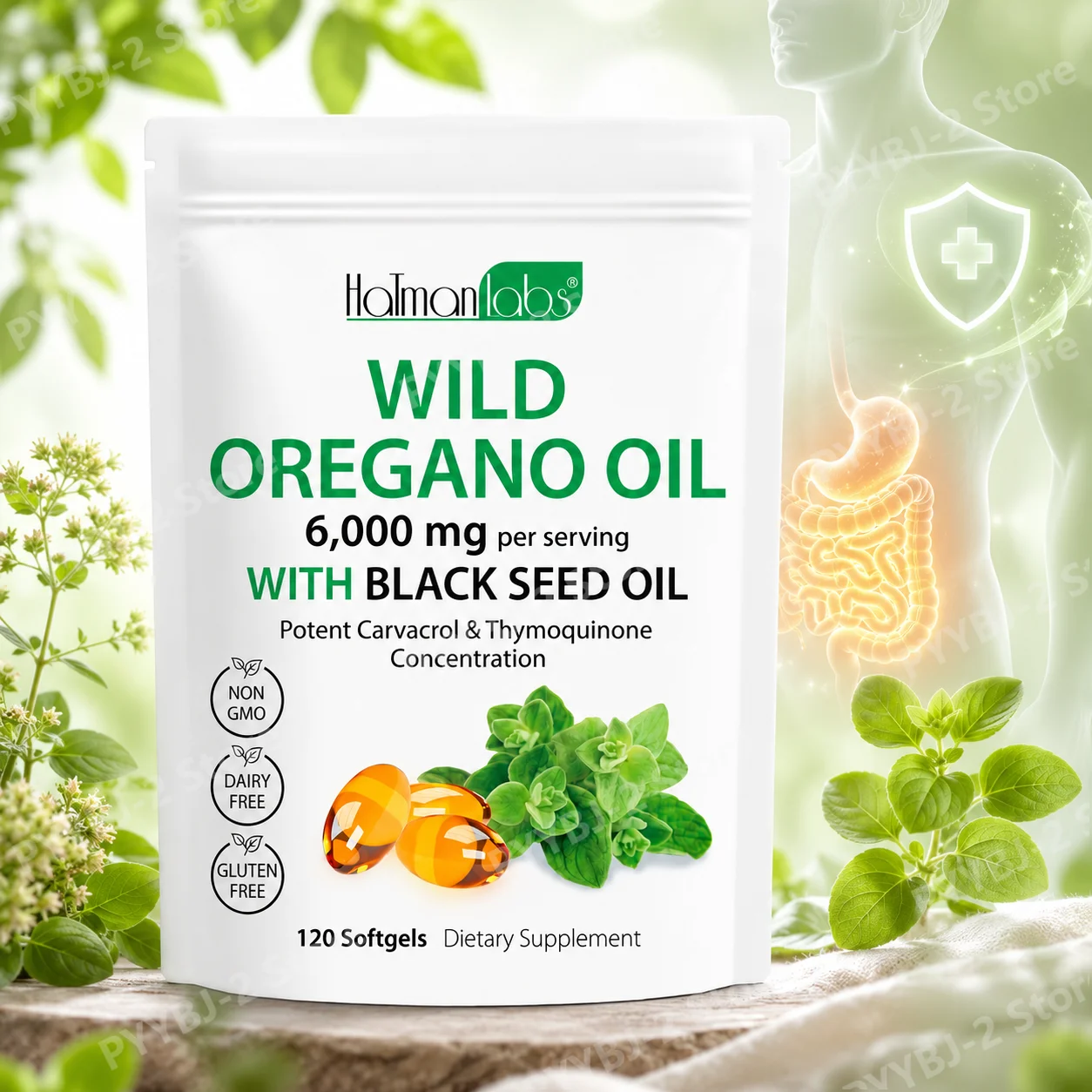 Oregano Oil 6000mg Softgels with Black Seed Oil Digestive Wellness Herbal Wellness Supplement 120 Capsules Immune Support
