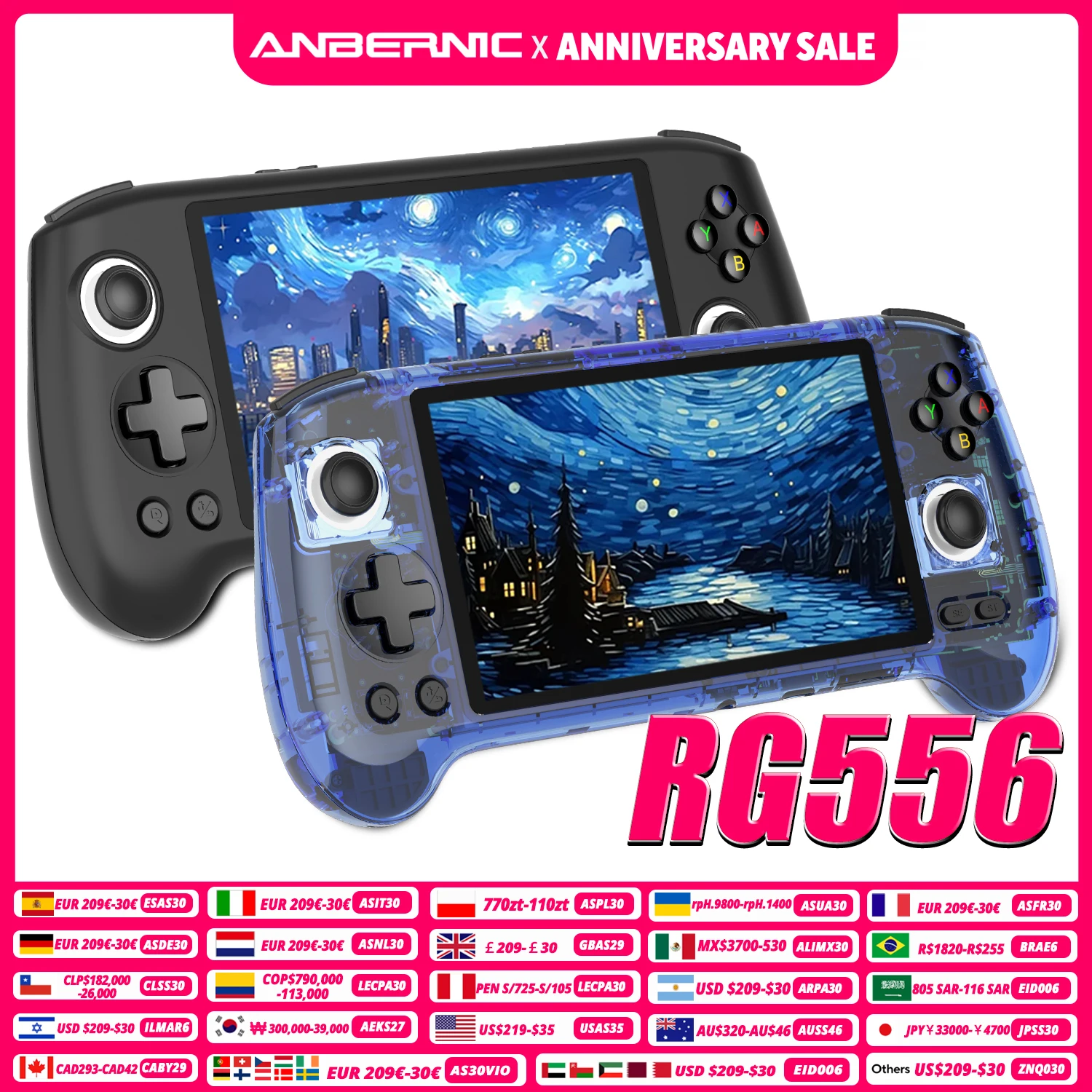 ANBERNIC RG556 Retro Handheld-Spielkonsole 64-Bit Android 13 System Unisoc T820 5,48-Zoll AMOLED-Bildschirm Hall-Joystick Spielekonsole