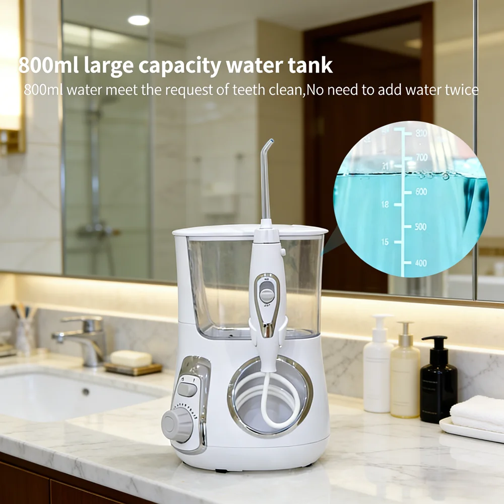 

800ML Desktop Electric Dental Water Jet, 10 Modes 5 Nozzles Oral Irrigator, Long-Lasting Fresh Breath & Clean Teeth
