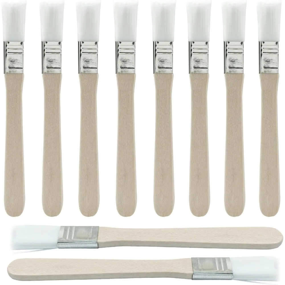 0.5 Inch Flat Paint Brushes, 10 Packs | White Nylon, Wood Handle, Oil/Watercolor/Gesso, Various Surfaces
