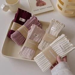 Ruffle Socks Autumn Winter Harajuku Knitting Cotton Women Socks JK Japanese Style Solid Color Sweet Girls Kawaii Cute Long Socks
