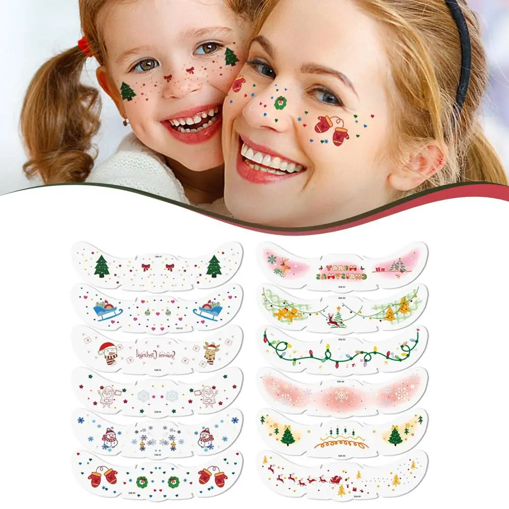 Christmas Face Tattoo Stickers Bells Bow Hearts Stars Ribbons Freckles Temporary Tattoo Stickers For Festival Party L1W9