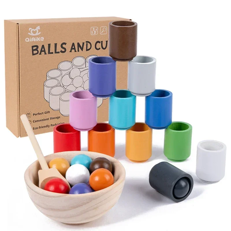 

Baby Montessori Wooden Toy Rainbow Ball Matching Game Toy Color Cognitive Matching Early Education Learning Toys for Children