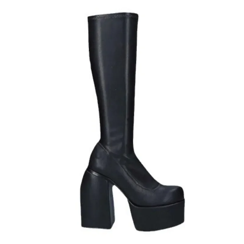 Botas góticas femininas com altura de joelho, sapatos estilo punk, bombas volumosas, plus size, rock, outono, roupas de inverno, novas