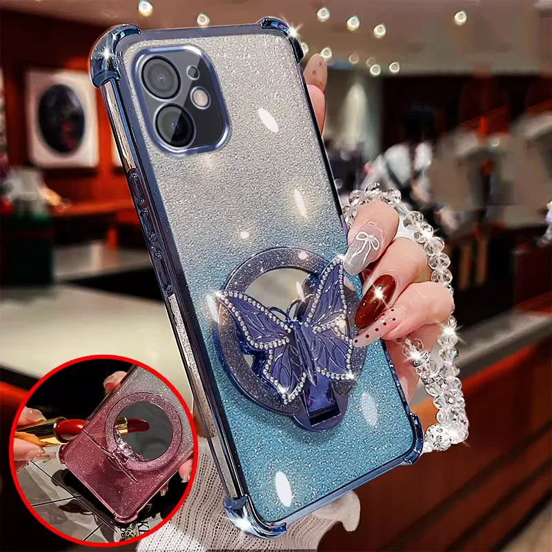 Mirror Butterfly Folding Stand Bracelet Phone Case For Funda OPPO A5 Pro A5X A3 A80 A60 A40 A18 A38 A98 A58 A78 Shockproof Cover