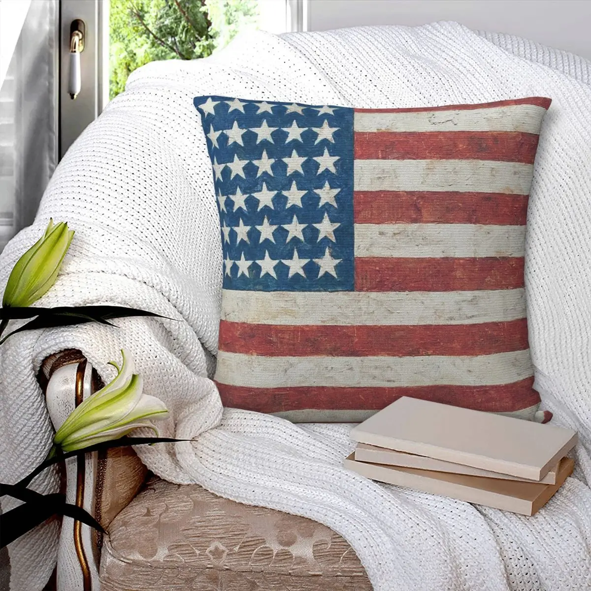 USA Flag Square Pillowcase Polyester Pillow Cover Velvet Cushion Zip Decorative Comfort Throw Pillow For Home Bedroom